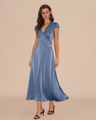 Women's Woven Polyester Maxi Dress Blue Dresses - RIHOAS