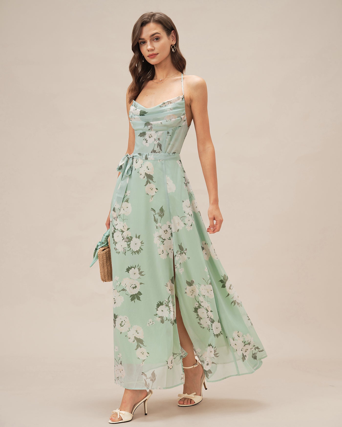 Women's Woven Polyester Maxi Dress Green Dresses - RIHOAS