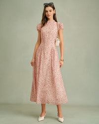 Women's Woven Polyester Maxi Dress Pink Dresses - RIHOAS