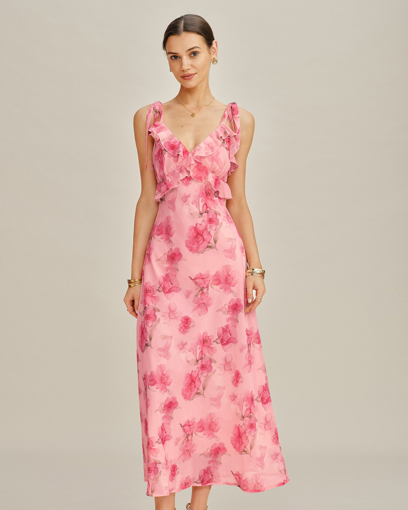 Women's Woven Polyester Maxi Dress Pink Dresses - RIHOAS