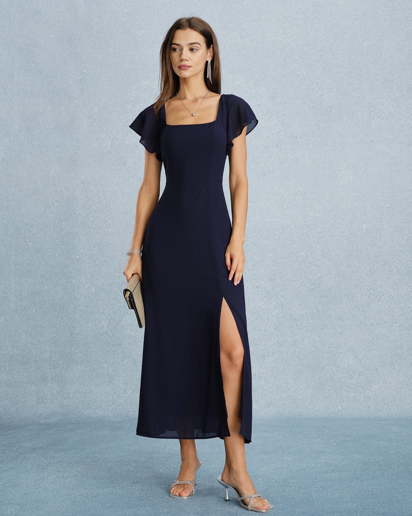 Women's Woven Polyester Maxi Dresses Navy Dresses - RIHOAS