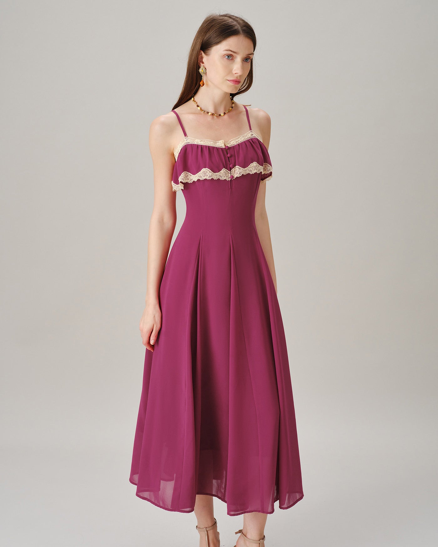 Women's Woven Polyester Maxi Dresses Pink Dresses - RIHOAS