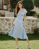 Women's Woven Polyester Midi Dress Blue Dresses - RIHOAS