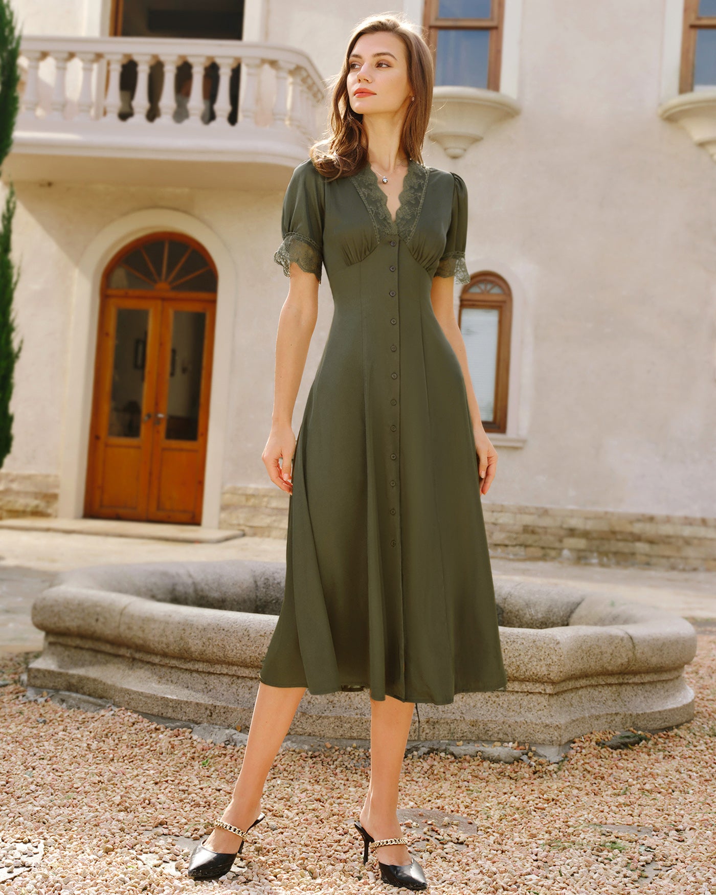 Women's Woven Polyester Midi Dress Dresses - RIHOAS
