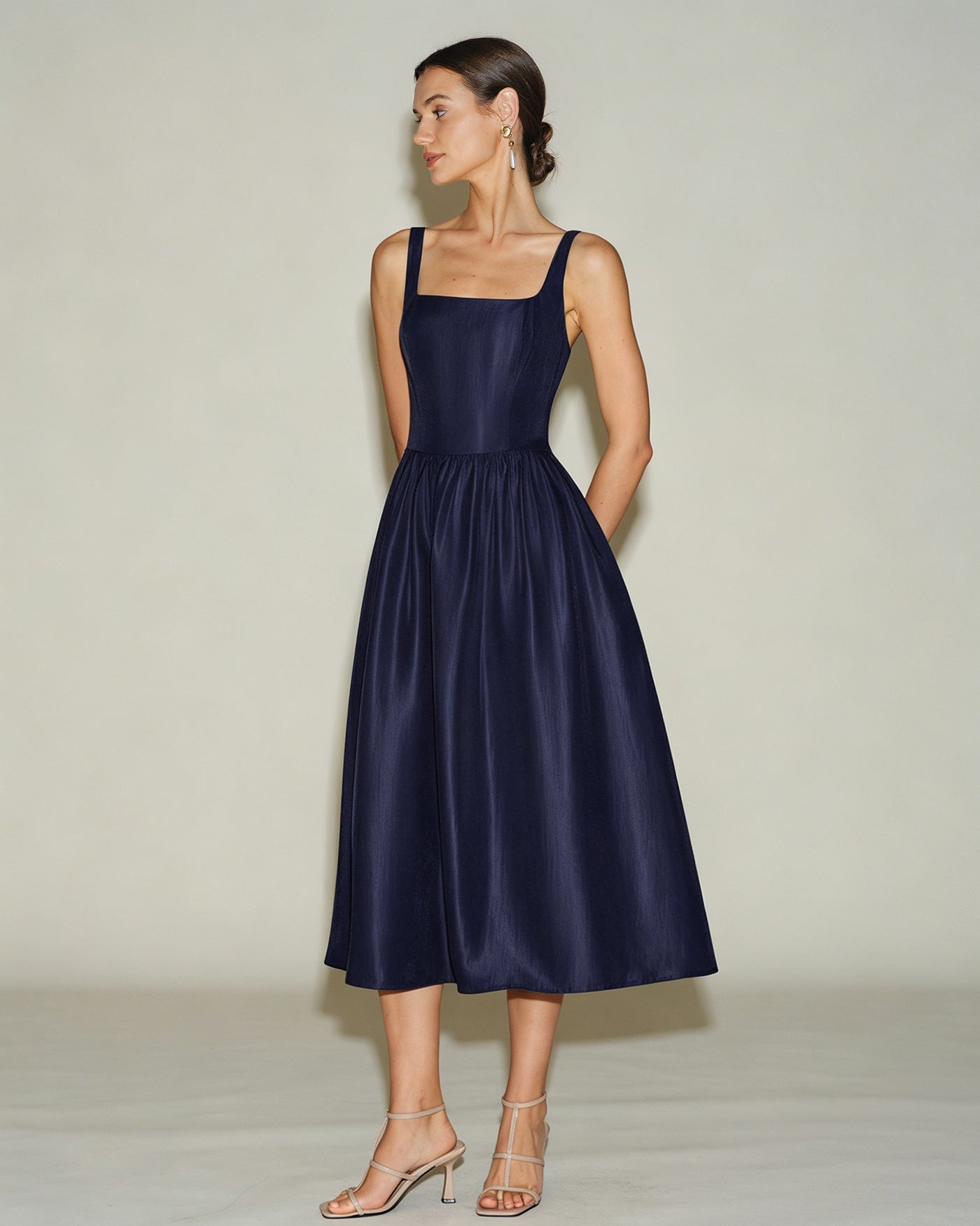 Women's Woven Polyester  Midi Dress Dresses - RIHOAS