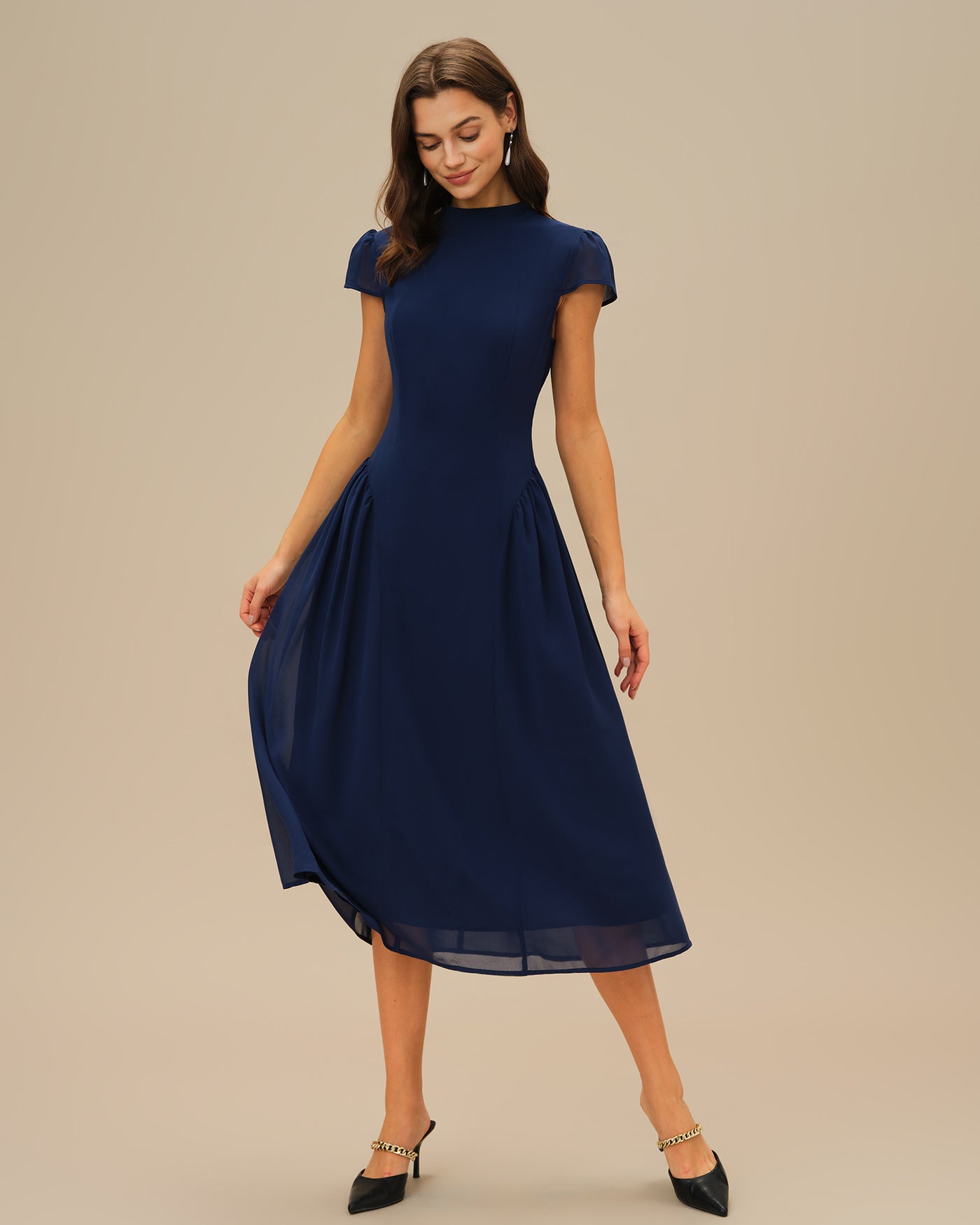 Women's Woven Polyester Midi Dress Dresses - RIHOAS