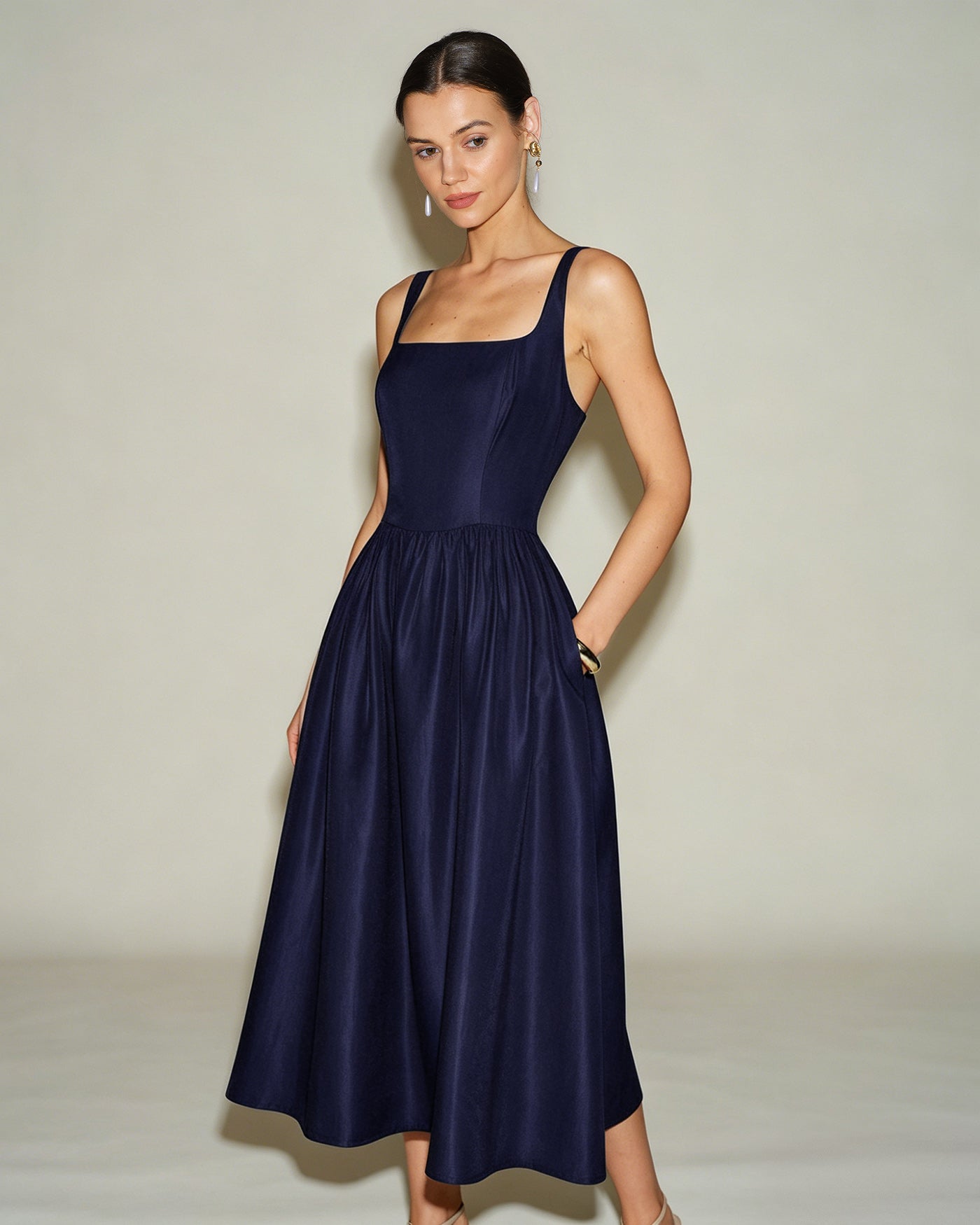 Women's Woven Polyester  Midi Dress Dresses - RIHOAS