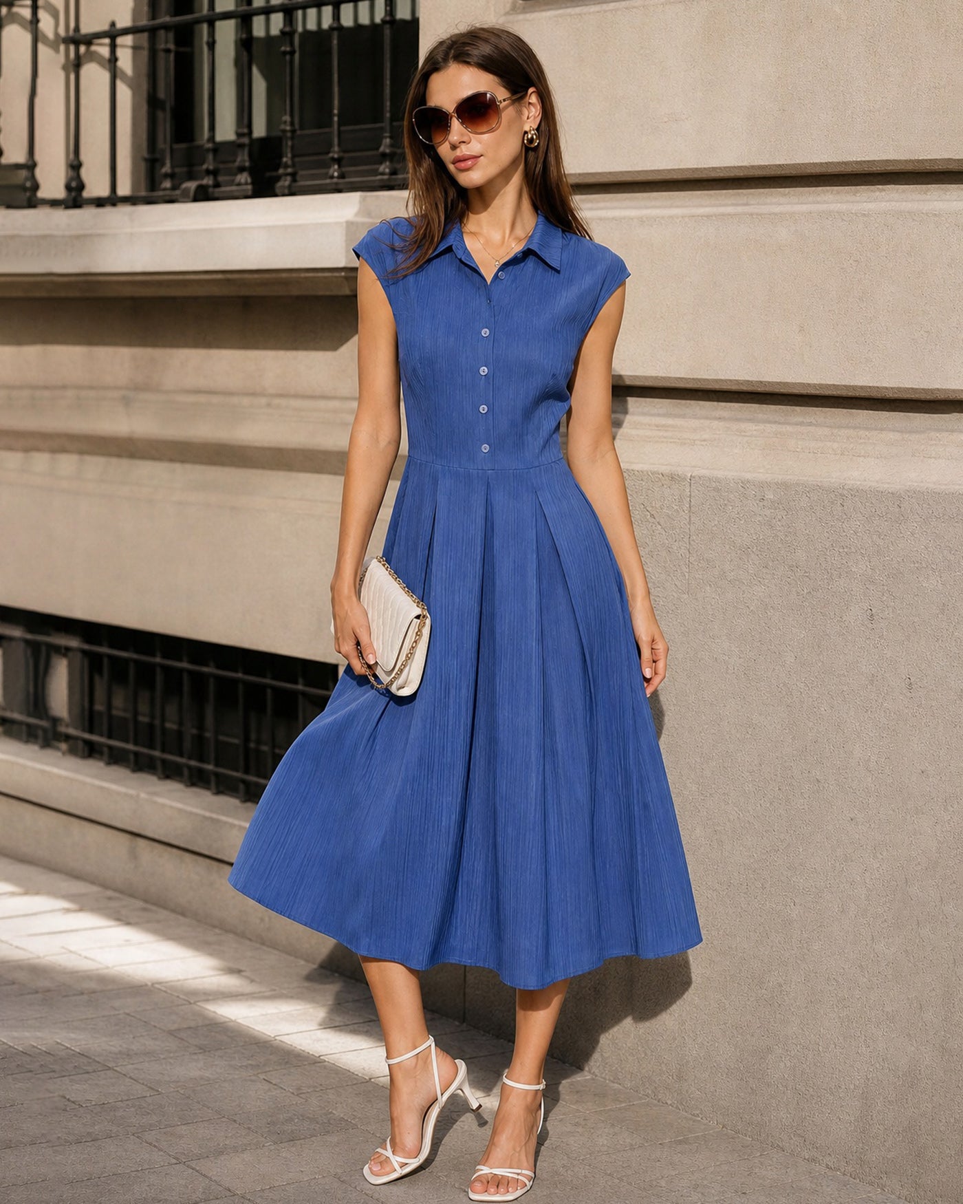 Women's Woven Polyester Midi Dress Dresses - RIHOAS