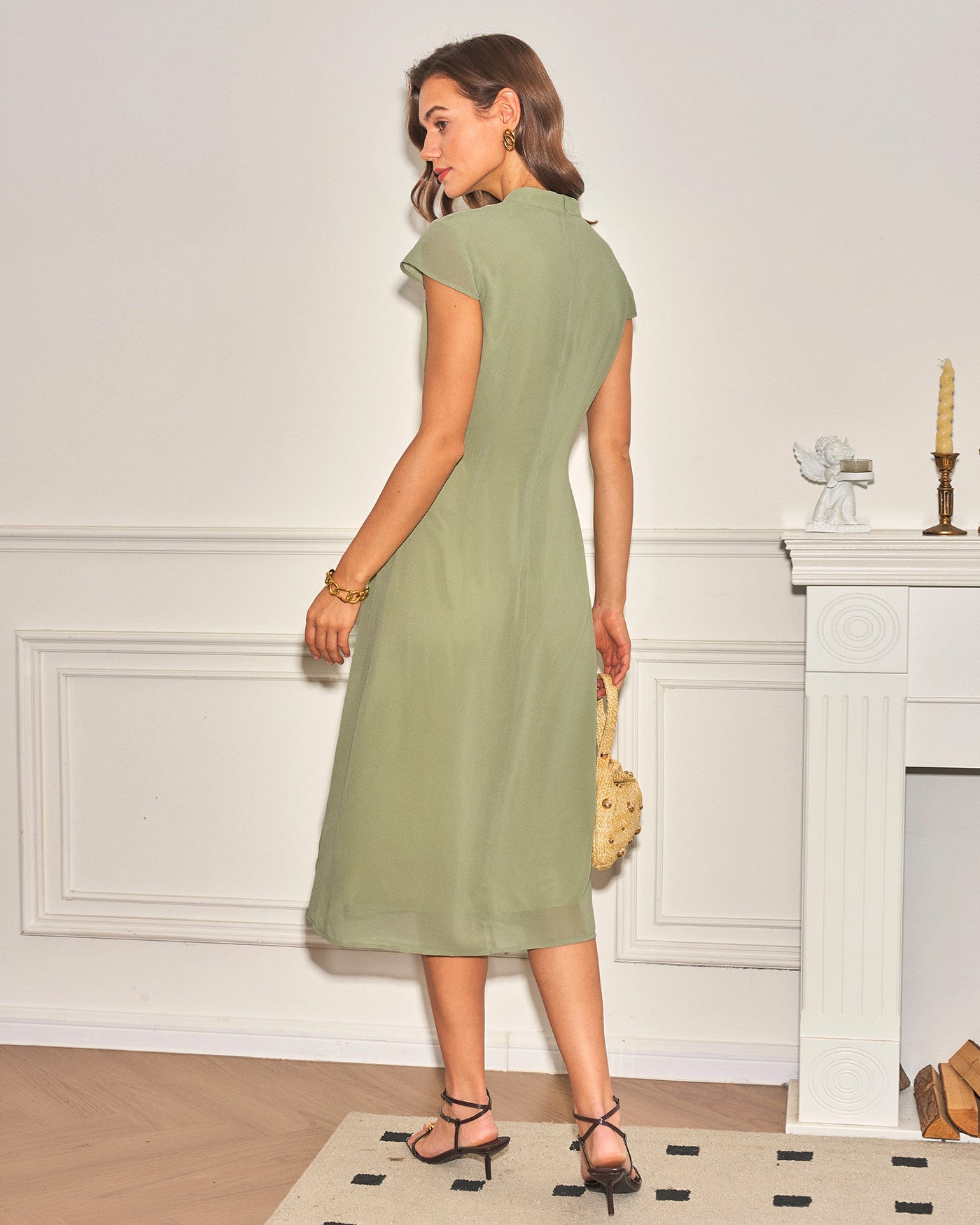 Women's Woven Polyester Midi Dress Dresses - RIHOAS