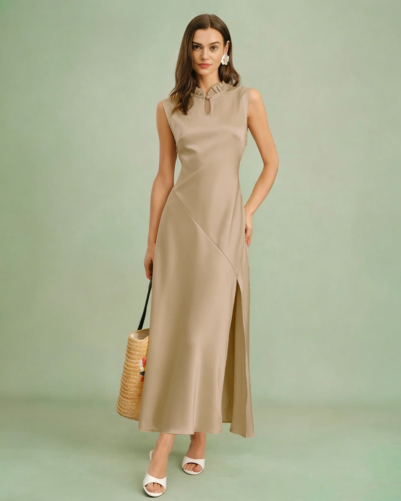 Women's Woven Polyester Midi Dress Dresses - RIHOAS