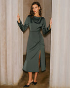 Women's Woven Polyester Midi Dress Dresses - RIHOAS