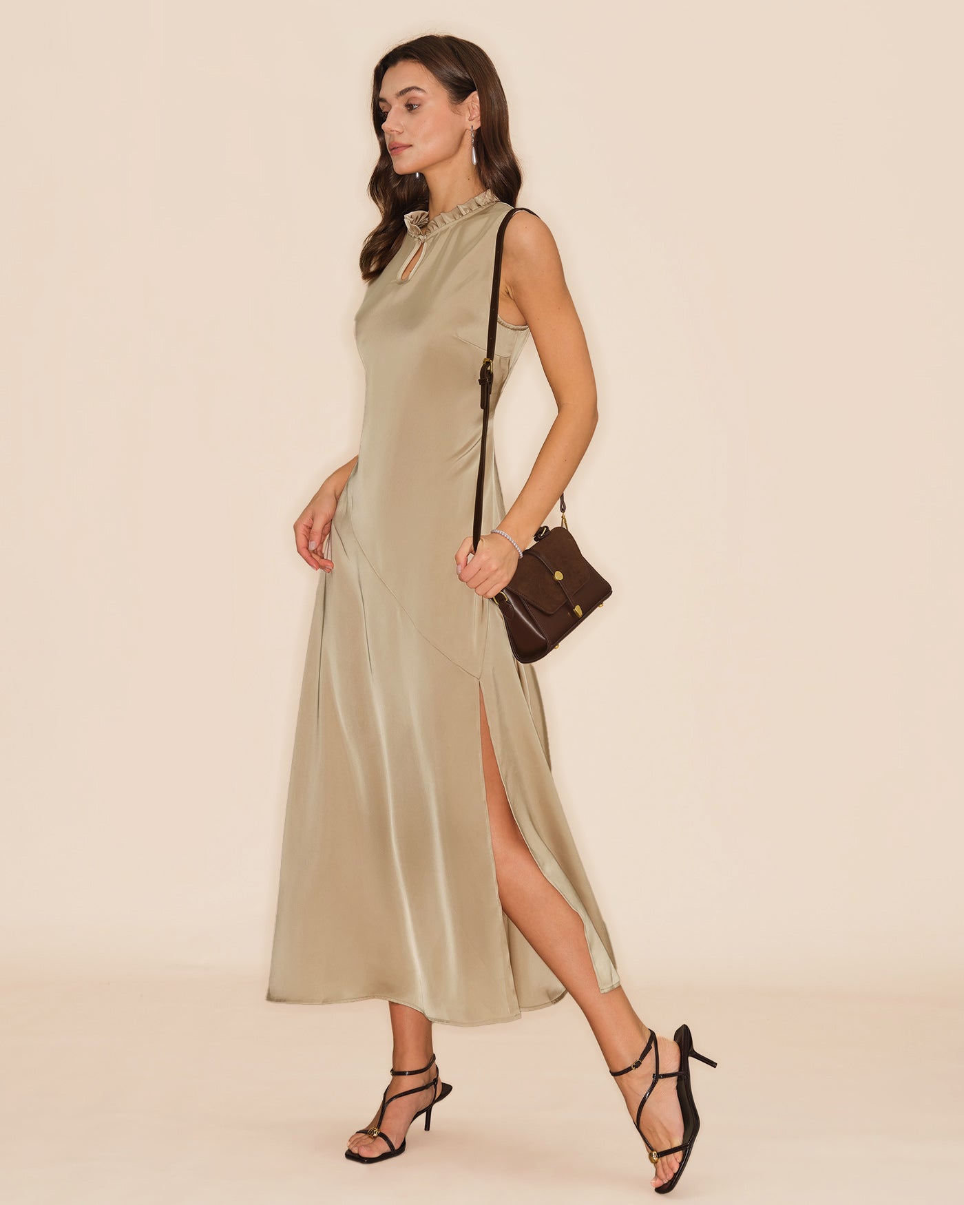Women's Woven Polyester Midi Dress Dresses - RIHOAS