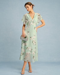 Women's Woven Polyester Midi Dress Green Dresses - RIHOAS