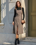 Women's Woven Polyester Midi Dress Grey Dresses - RIHOAS