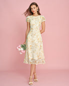 Women's Woven Polyester Midi Dress Yellow Dresses - RIHOAS