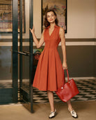 Women's Woven Polyester Midi Dresses Red Dresses - RIHOAS