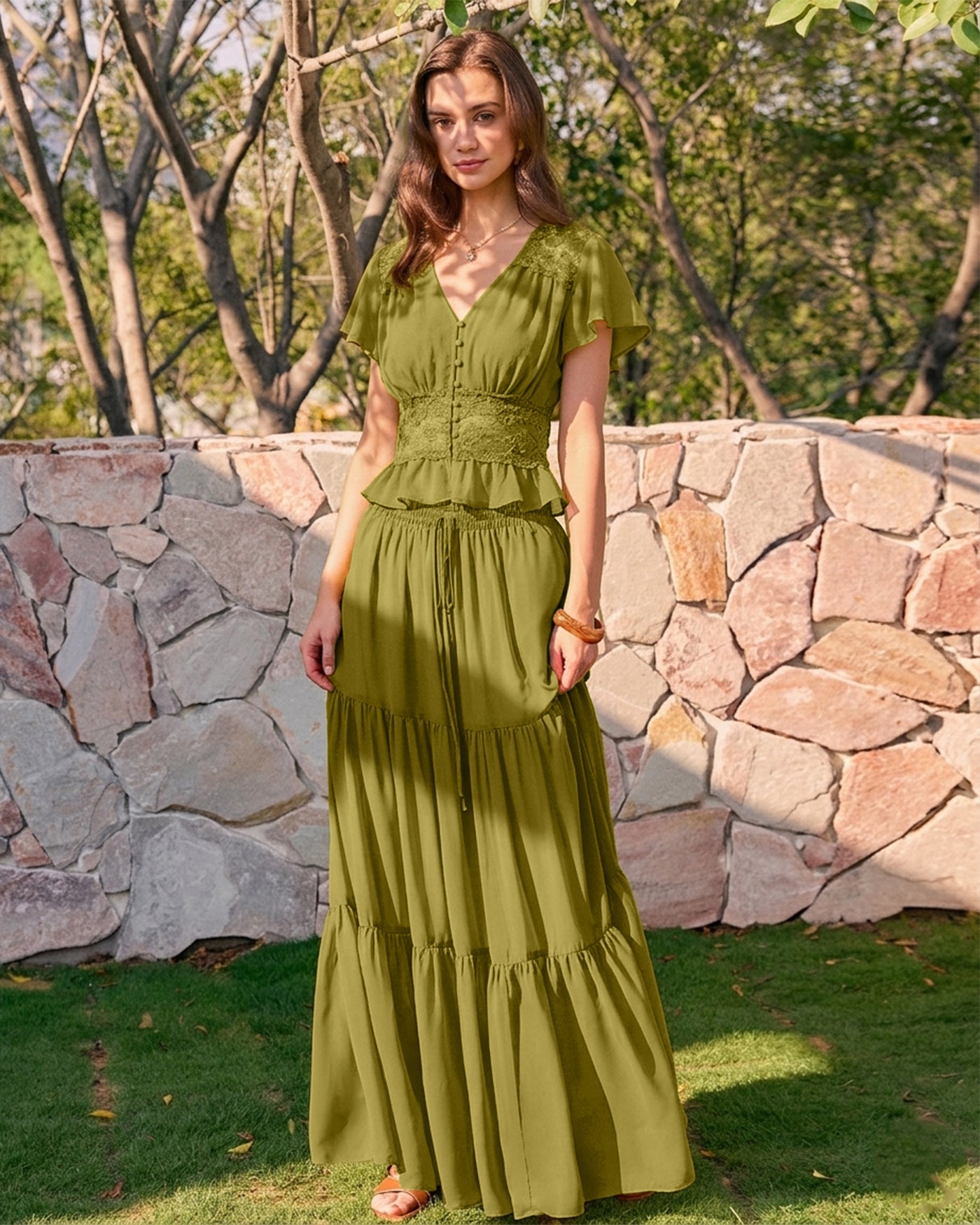 Women's Woven Polyester Midi Skirt Bottoms - RIHOAS
