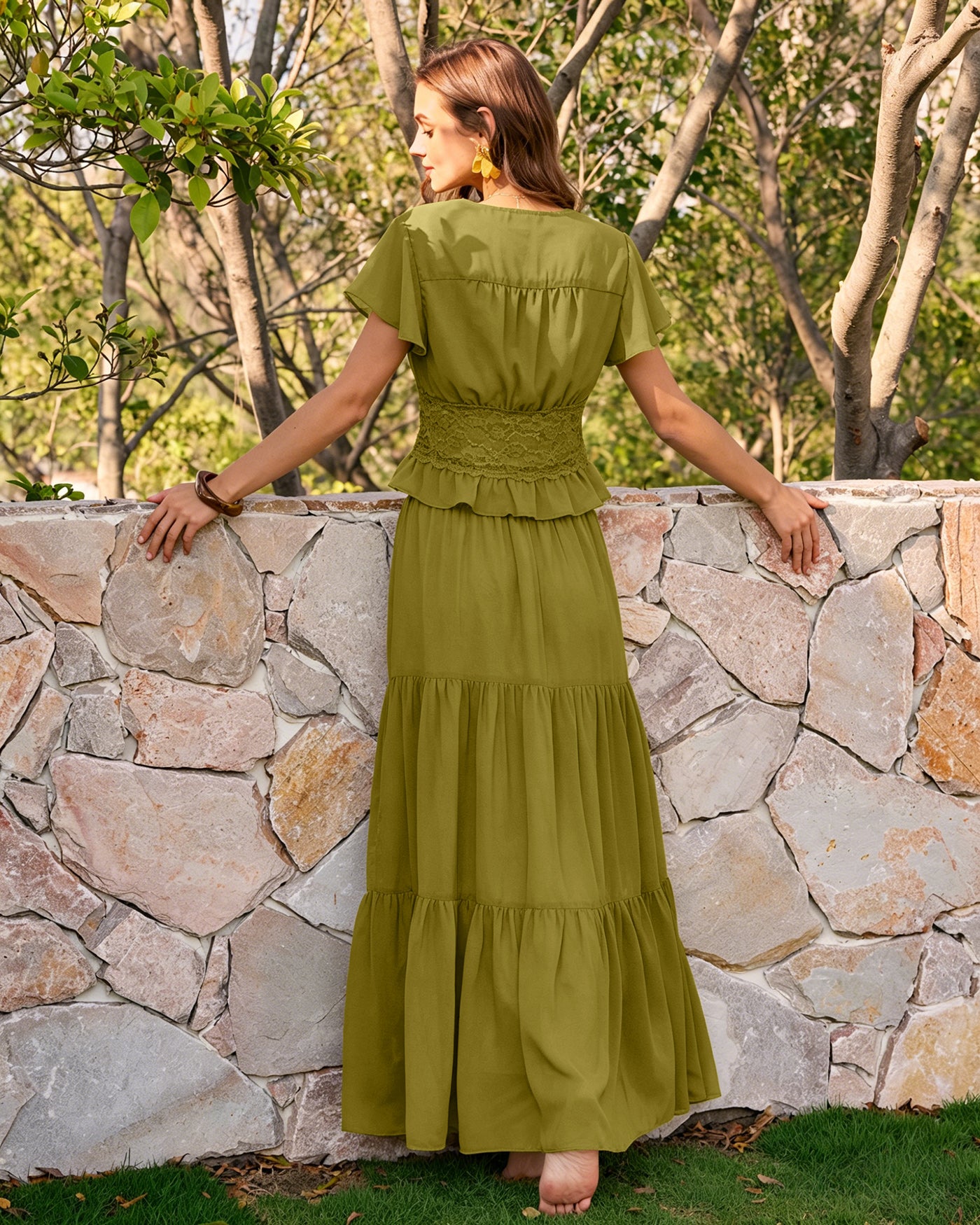 Women's Woven Polyester Midi Skirt Bottoms - RIHOAS