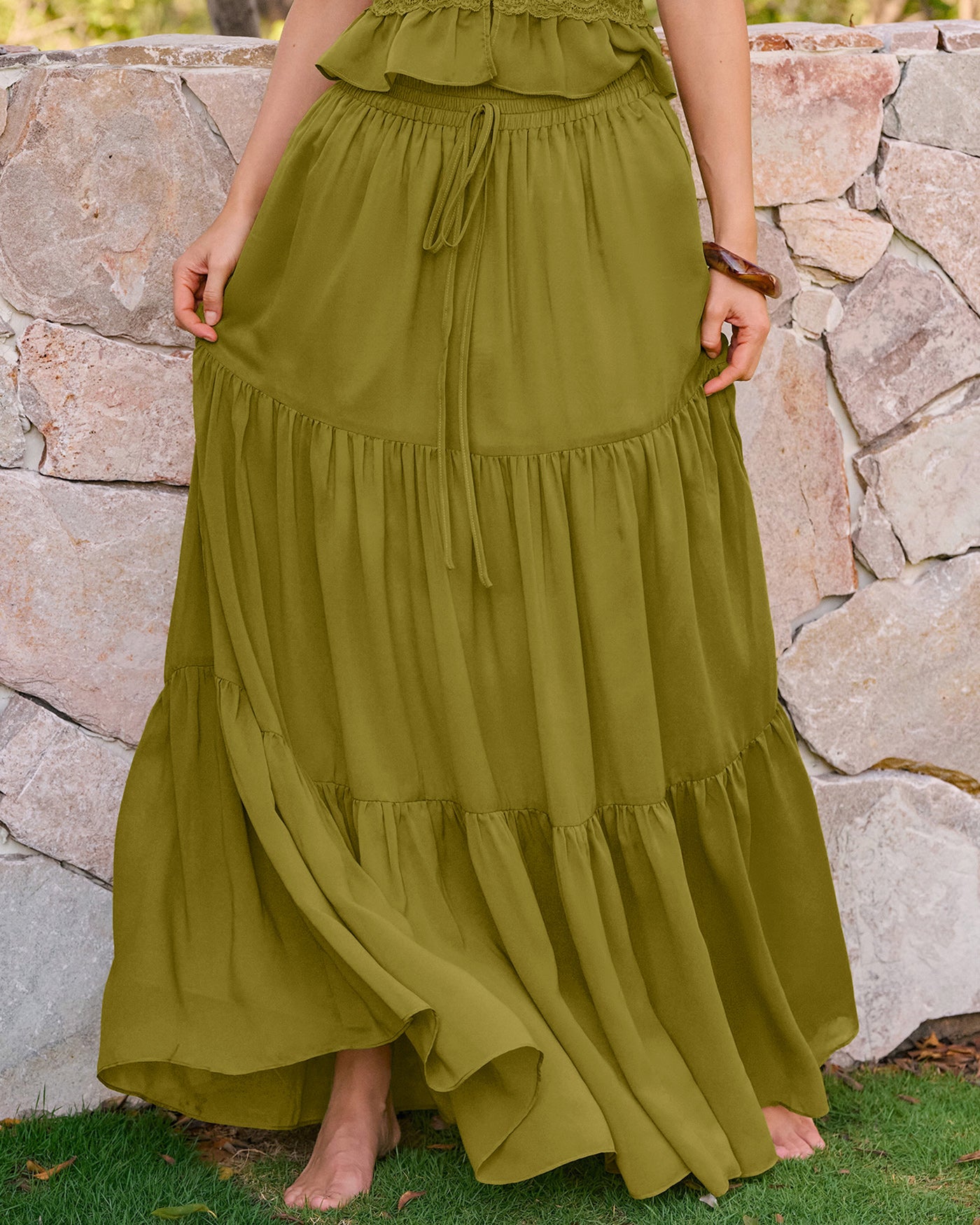 Women's Woven Polyester Midi Skirt Bottoms - RIHOAS