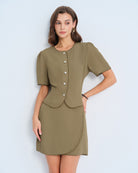 Women's Woven Polyester Midi Skirt Khaki Bottoms - RIHOAS