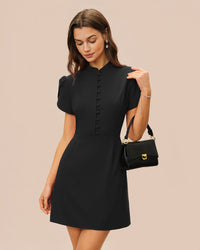 Women's Woven Polyester Mini Dress Black Dresses - RIHOAS