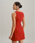 Red Square Neck A-Line Mini Dress