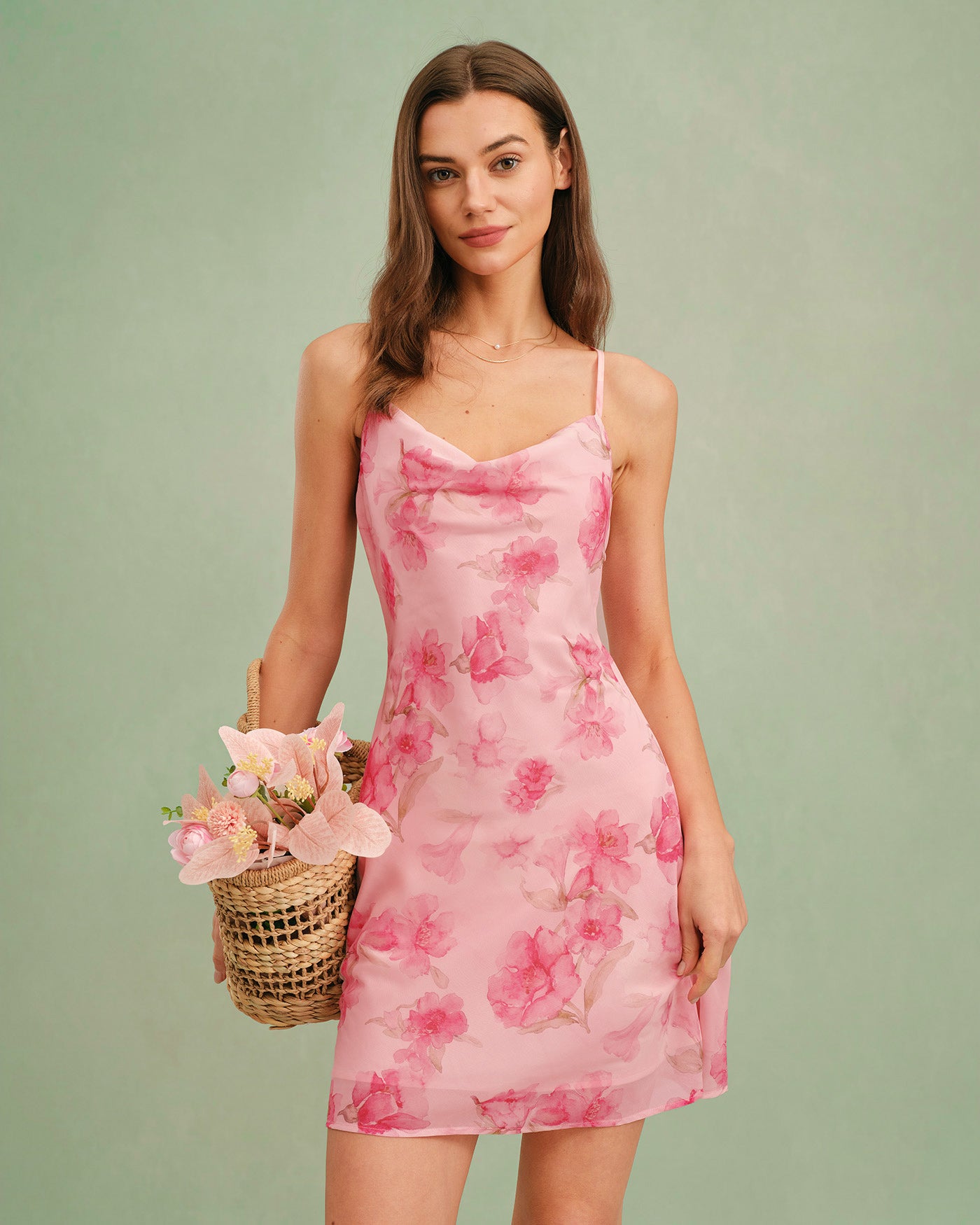 Women's Woven Polyester Mini Dress Pink Dresses - RIHOAS