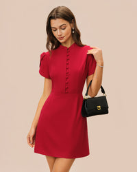 Women's Woven Polyester Mini Dress Red Dresses - RIHOAS