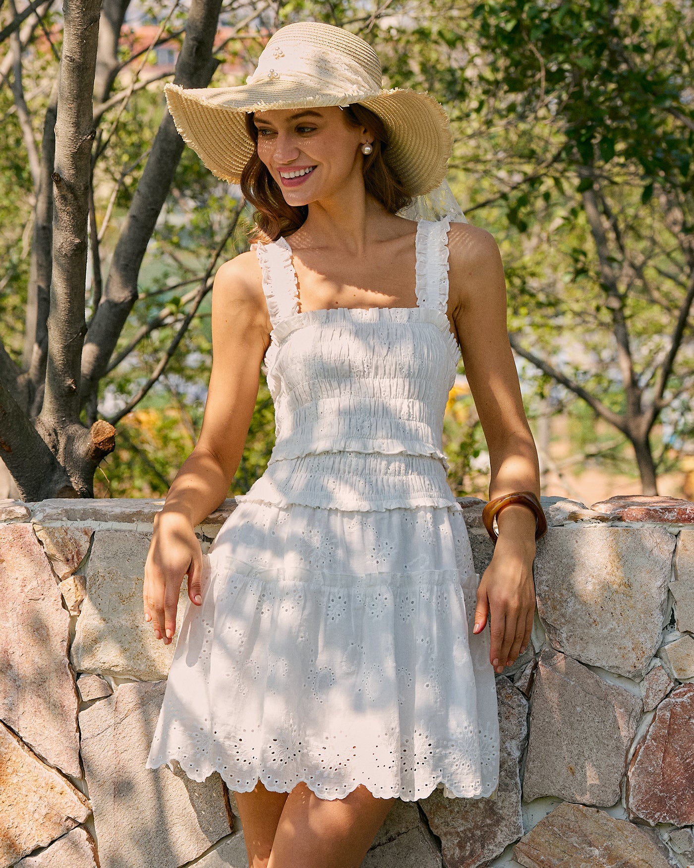 Women's Woven Polyester Mini Dress White Dresses - RIHOAS