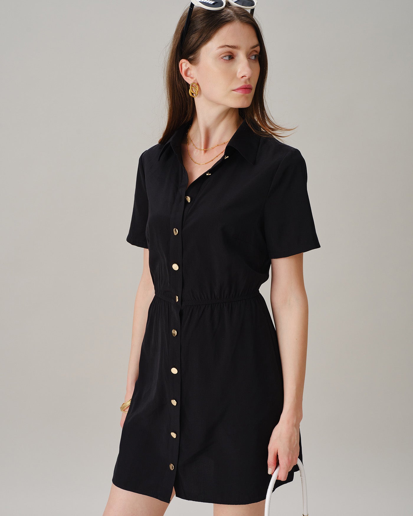 Women's Woven Polyester Mini Dresses Black Dresses - RIHOAS