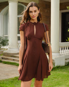 Women's Woven Polyester Mini Dresses Brown Dresses - RIHOAS