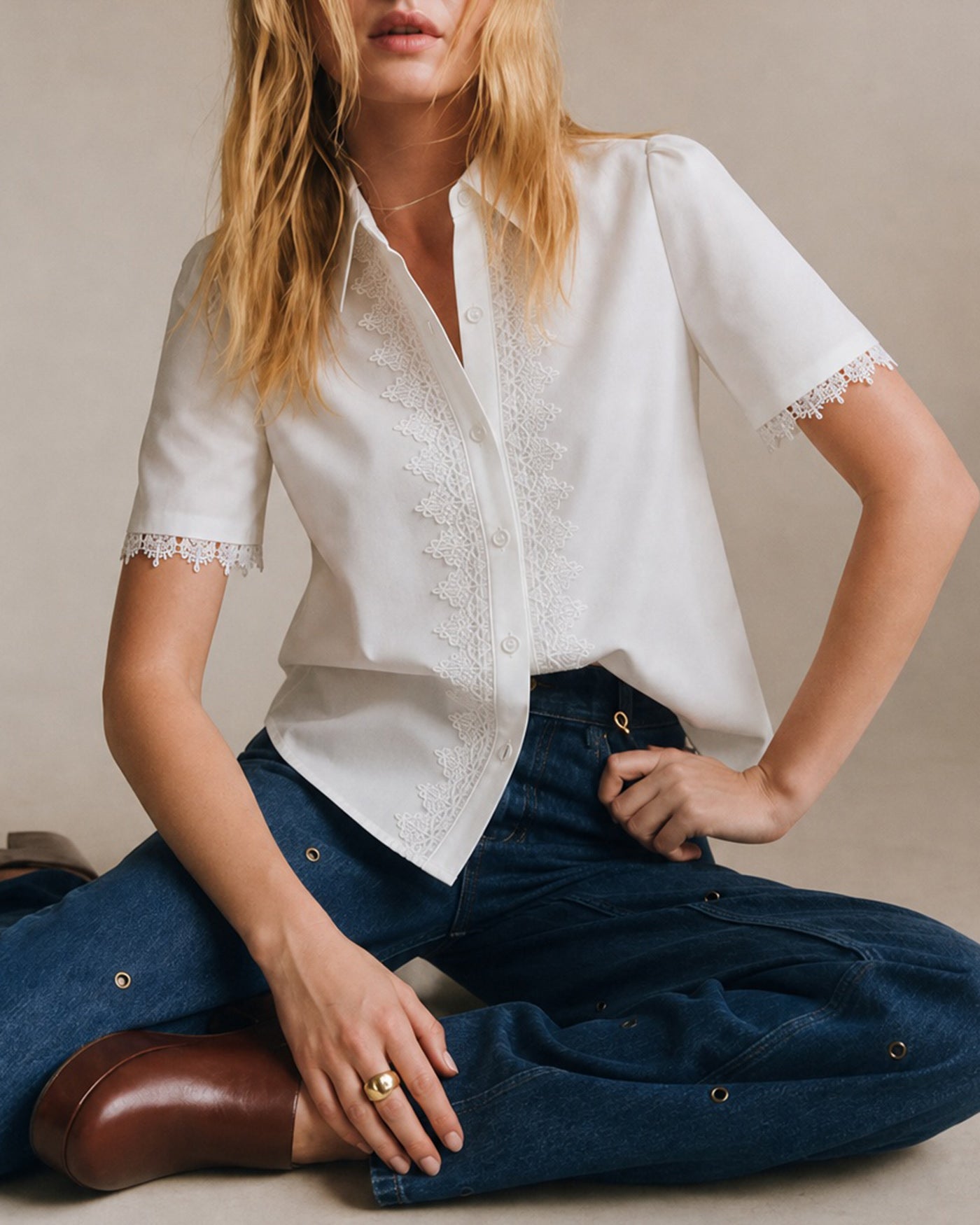 Women's Woven Polyester Shirt Tops - RIHOAS