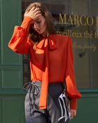 Women's Woven Polyester Shirts Brick Red Tops - RIHOAS