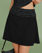 Women's Woven Polyester Skirt Black Bottoms - RIHOAS