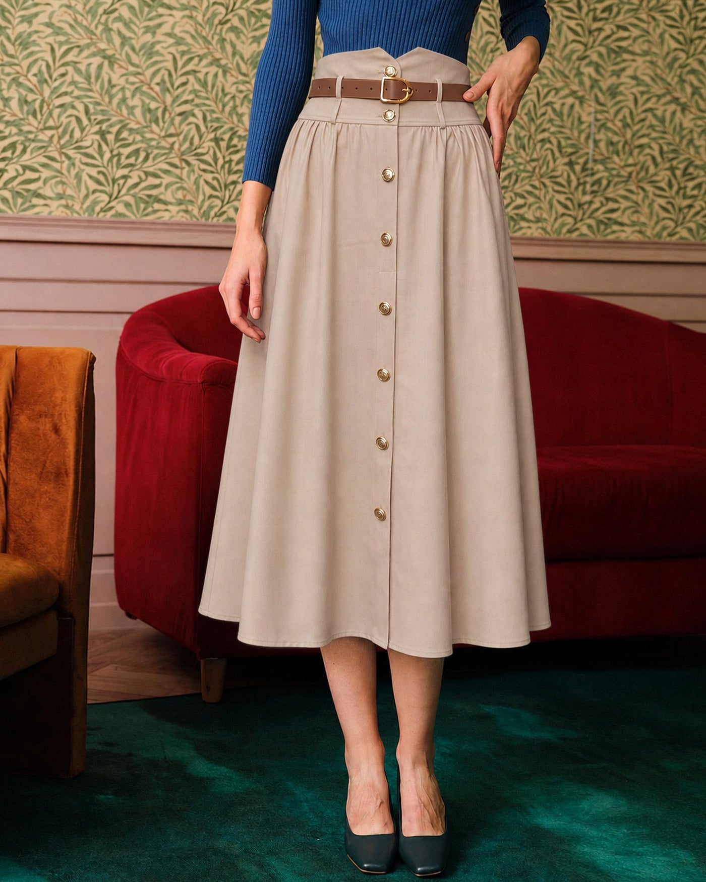 Women's Woven Polyester Skirt Khaki Bottoms - RIHOAS