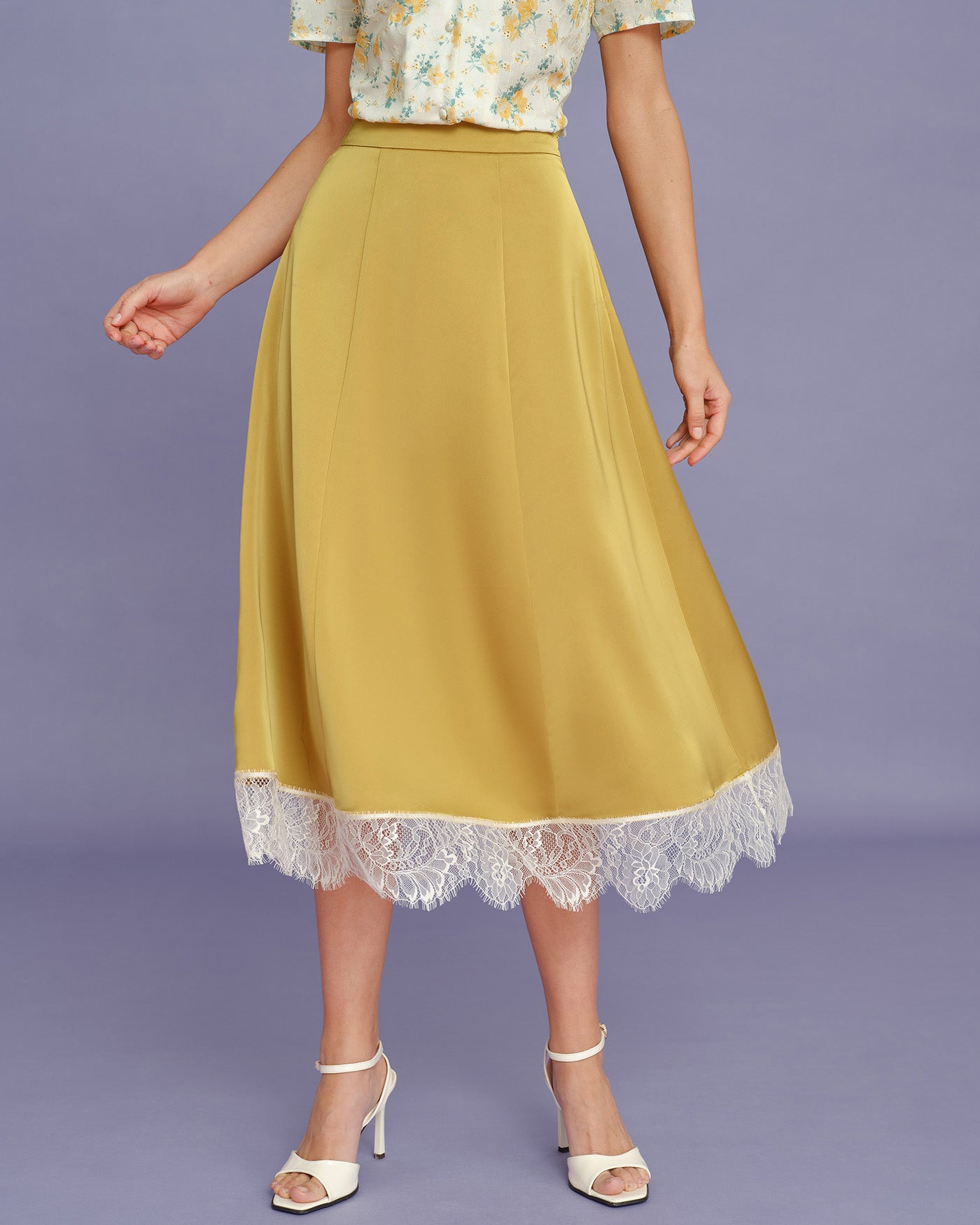 Women's Woven Polyester Skirt Yellow Bottoms - RIHOAS