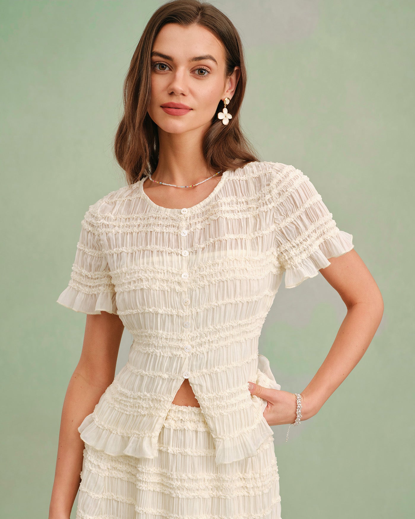 Women's Woven Polyester Tees Apricot Tops - RIHOAS