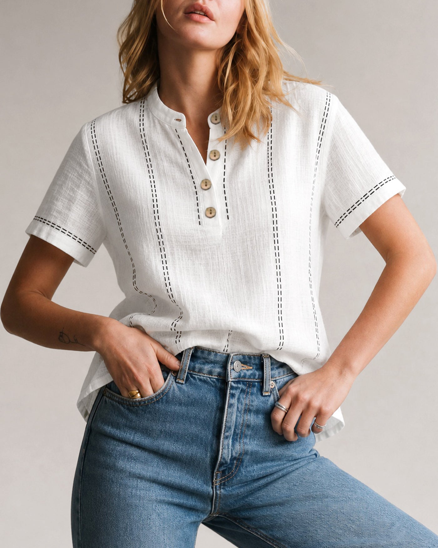 Women's Woven Polyester Top White Tops - RIHOAS