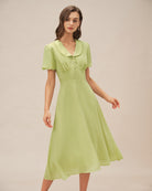 Women's Woven Viscose Midi Dress Green Dresses - RIHOAS