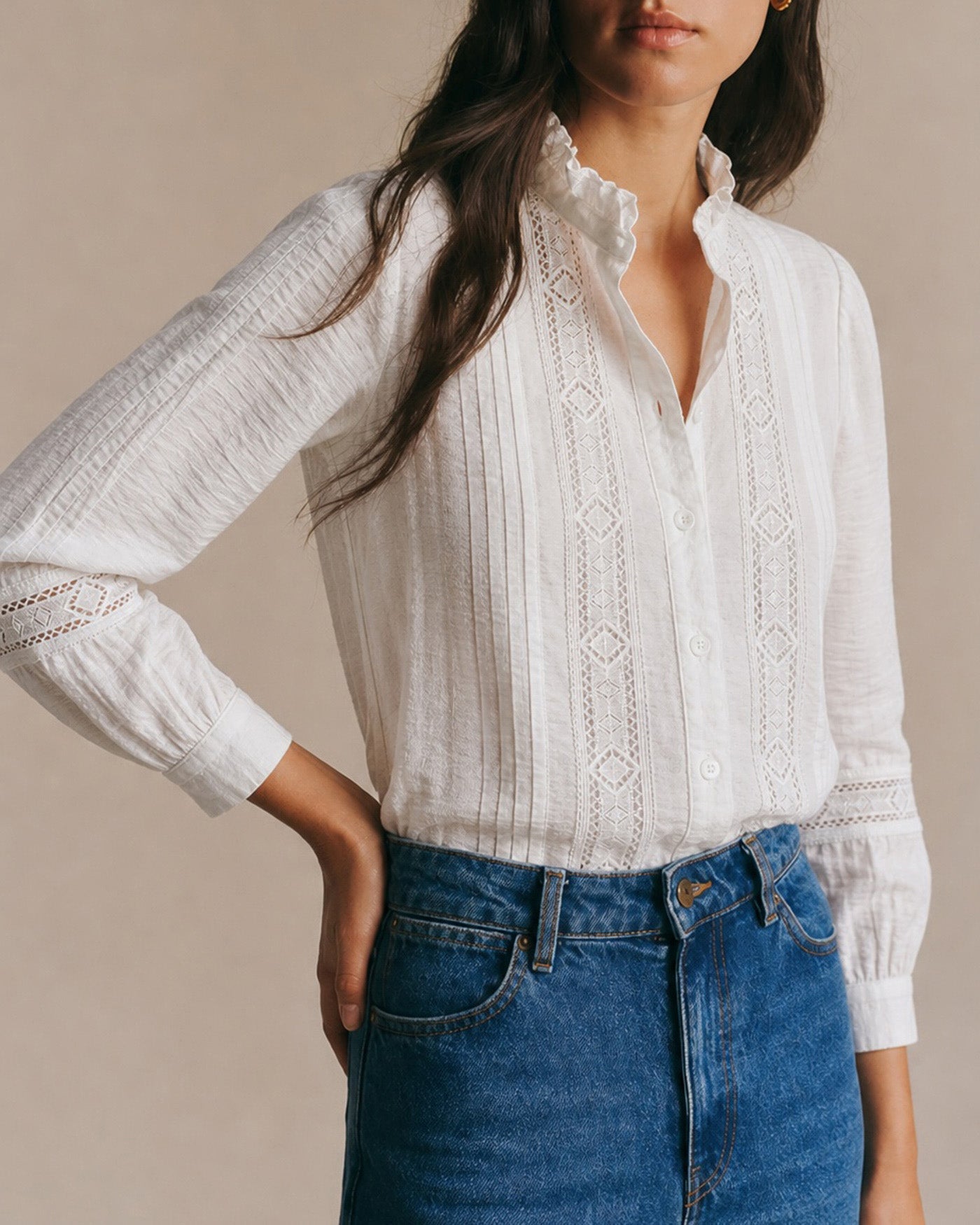 Women's Woven Viscose Shirt White Tops - RIHOAS