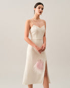 The Wave Textured Pearl Strap Midi Dress - RIHOAS