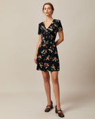 The Black V-Neck Floral Mini Dress Dresses - RIHOAS