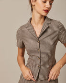 The Brown Collared Plaid Blouse Tops - RIHOAS