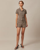 The Brown Collared Plaid Blouse Tops - RIHOAS